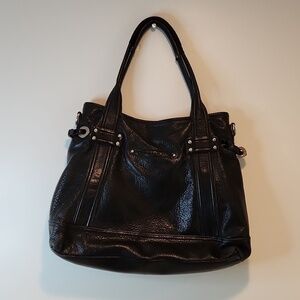 B Makowsky 100% Leather Purse Handbag Nickel Hardware Black W/Cheetah Lined EUC